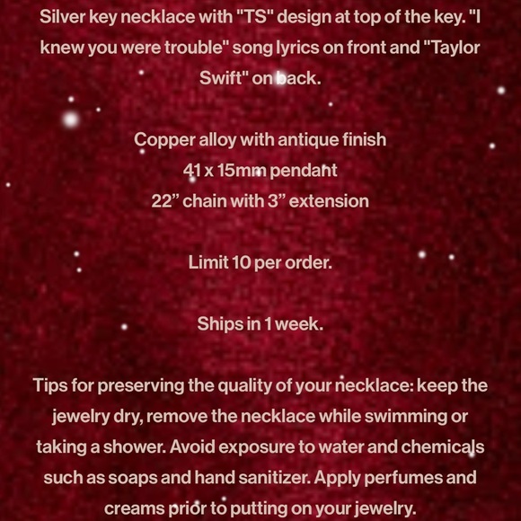 NEW Taylor Swift I Knew You Were Trouble Key Necklace - Picture 3 of 6